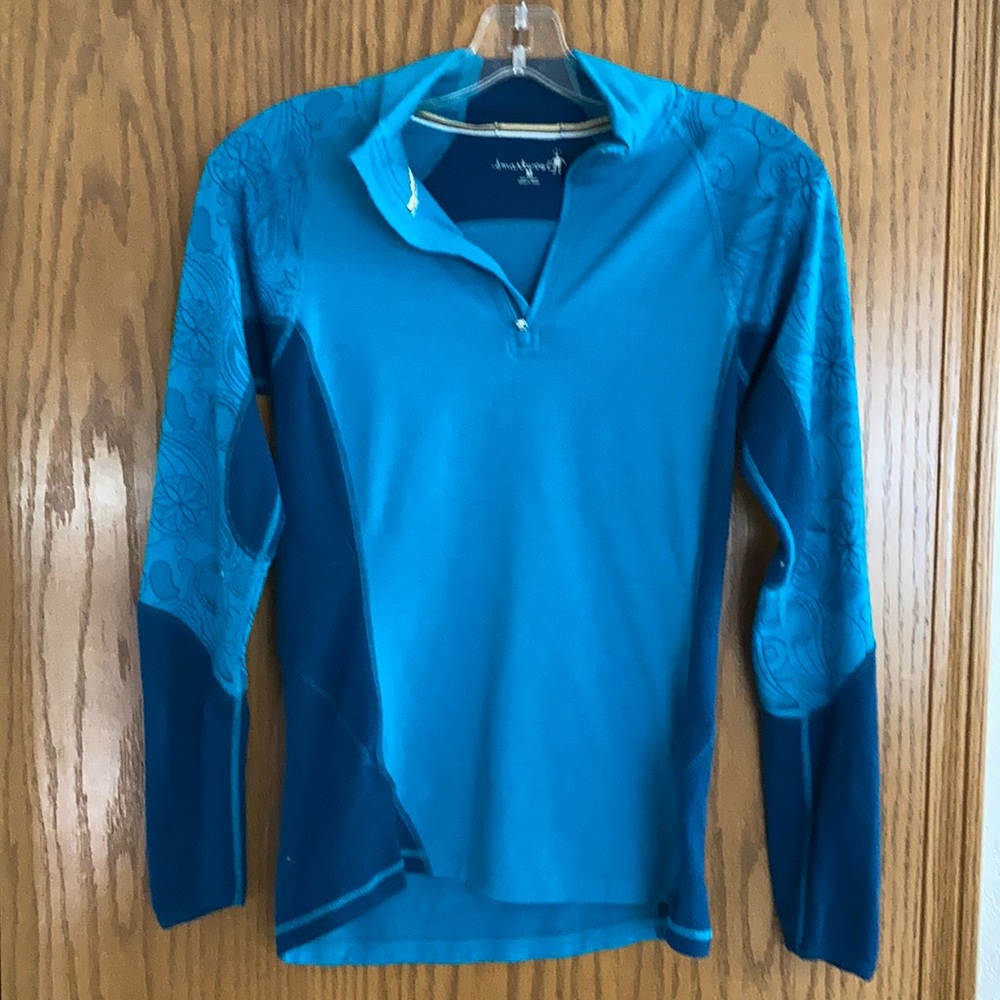 Smartwool, size M, 100% Merino Wool Zip top,Teal & Navy